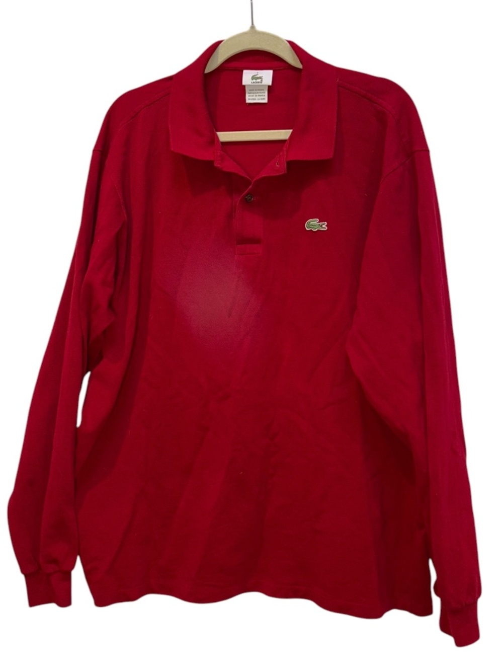 Lacoste vintage made in FRANCE red pique cotton long sleeved polo shirt 7 XL
